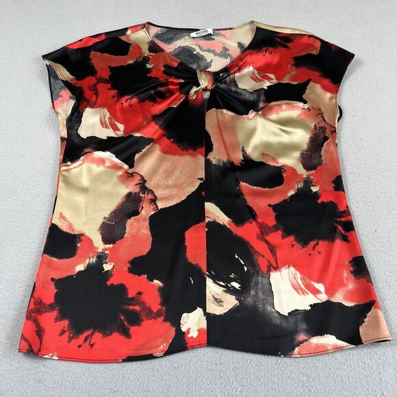Moschino Cheap And Chic Silk Abstract Floral Red Key Hole Cap Sleeve Blouse‎ 8 - Picture 9 of 16